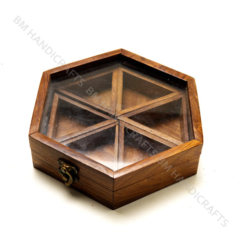 Wooden Hexagon Masala Box