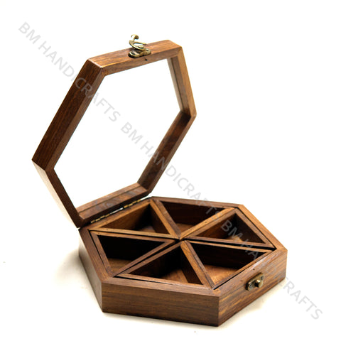 Wooden Hexagon Masala Box