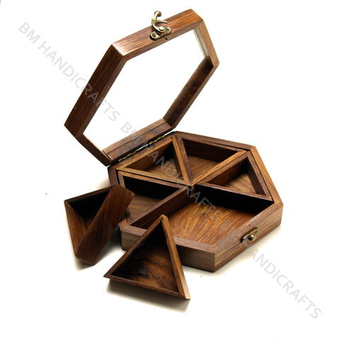 Wooden Hexagon Masala Box