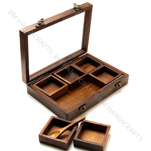 Wooden Square Masala Box