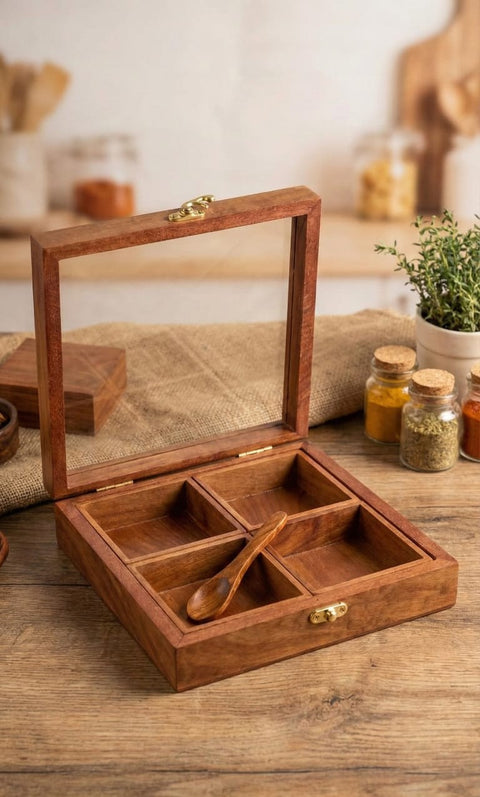 Wooden Square Masala Box