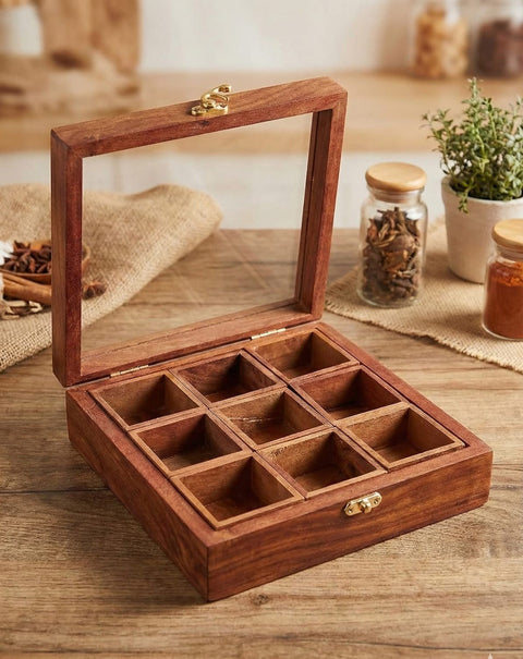 Wooden Square Masala Box
