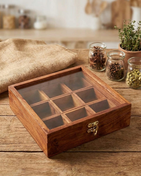 Wooden Square Masala Box