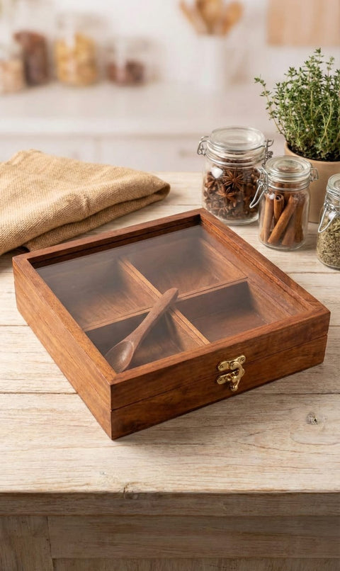 Wooden Square Masala Box
